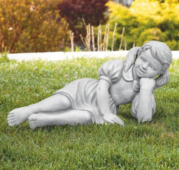 Seedlings Reclining Girl Garden Statue pigtails childhood Classical Cement